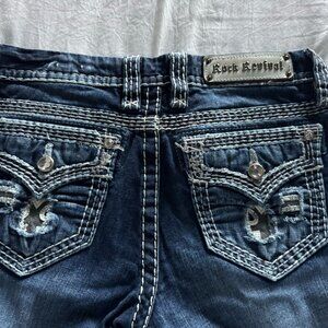 Rock Revival Jeans Size 29 Distressed Straight Thick Stitch Y2K Medium Wash